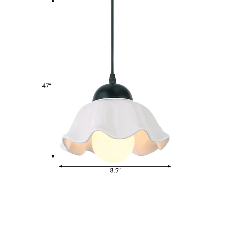 1/3 Light Ceiling Pendant Light Klassiek Scalloped Black Ceramic Hanging Lamp Dining Room Black