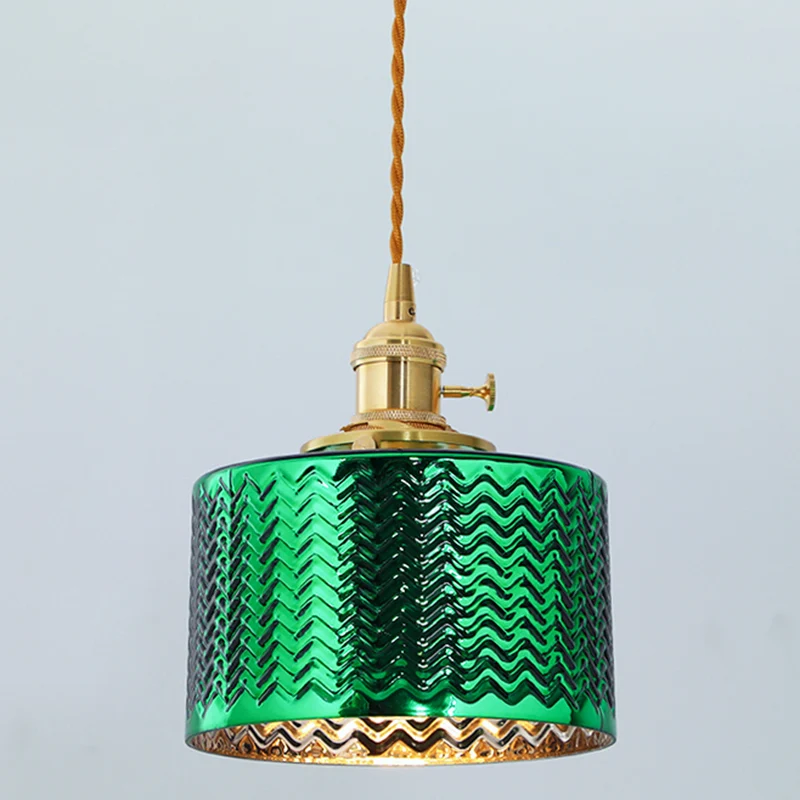 Oplaadbare LED Cilindrische hanglamp aan het bed, antiek golfglas, hanglamp met 1 lamp