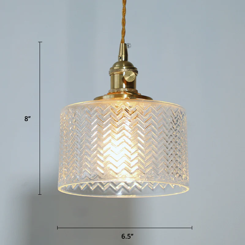 Oplaadbare LED Cilindrische hanglamp aan het bed, antiek golfglas, hanglamp met 1 lamp