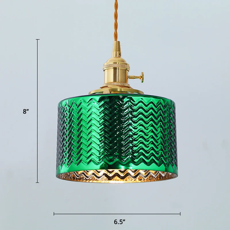 Oplaadbare LED Cilindrische hanglamp aan het bed, antiek golfglas, hanglamp met 1 lamp