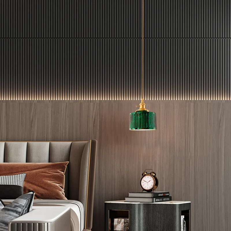 Oplaadbare LED Cilindrische hanglamp aan het bed, antiek golfglas, hanglamp met 1 lamp