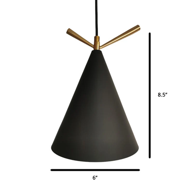 Oplaadbare LED Nordic Conical Drop Pendant Metallic 1-Bulb Dining Room Ceiling Hang Light Antler Deco Yellow