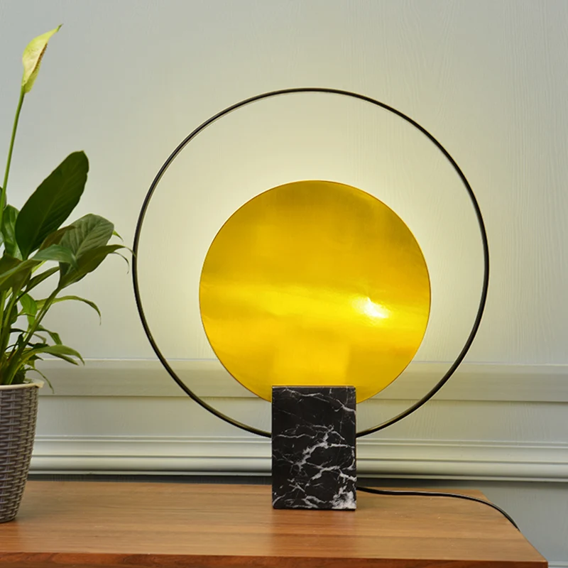 Professionele Waterdichte Marble Rectangle Nightstand Lamp Post-Modern 1 Bulb Living Room Table Lighting Halo Ring Black