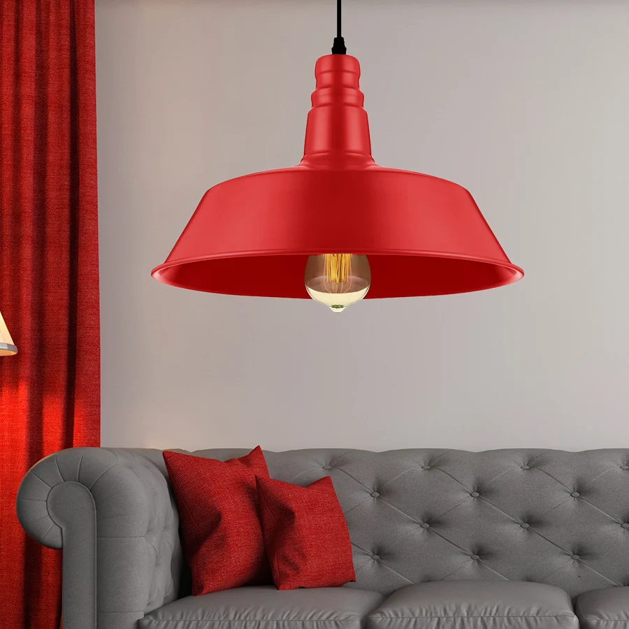 10"/14" brede schuur woonkamer hanglamp industriële stijl metallic 1 lamp rood/groen plafondlamp voor Woonkamer