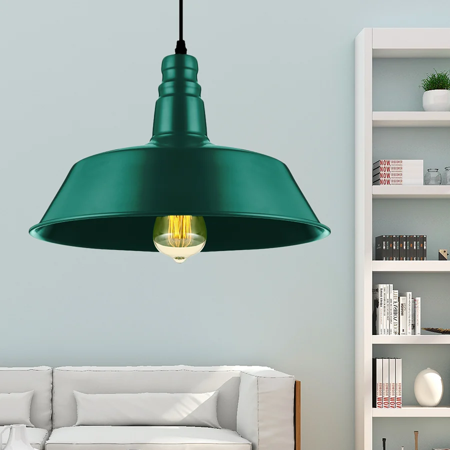 10"/14" brede schuur woonkamer hanglamp industriële stijl metallic 1 lamp rood/groen plafondlamp voor Woonkamer