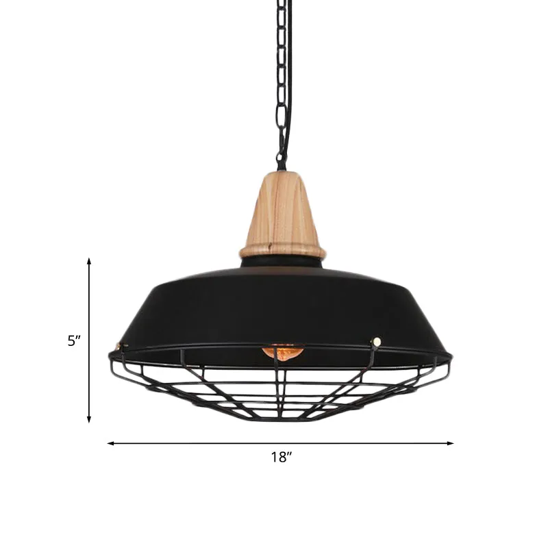 10"/14"/18" W 1 kop plafond hanglamp met schuur en draadbeschermer metalen ouderwets stijl restaurant hanglamp zwart