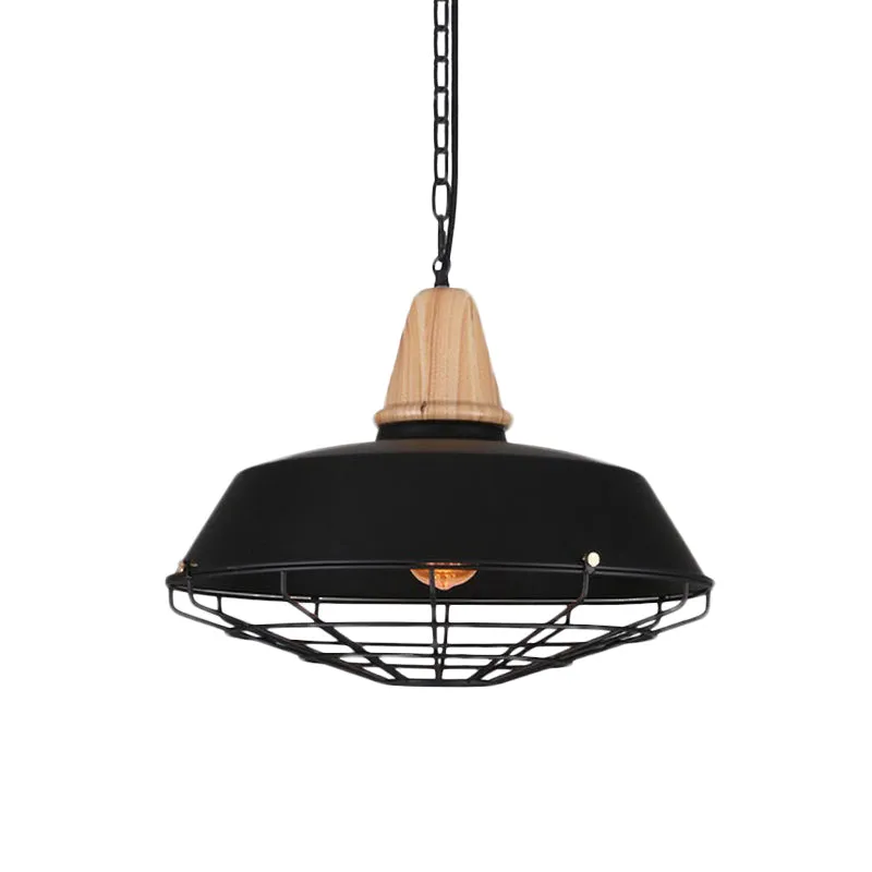 10"/14"/18" W 1 kop plafond hanglamp met schuur en draadbeschermer metalen ouderwets stijl restaurant hanglamp zwart