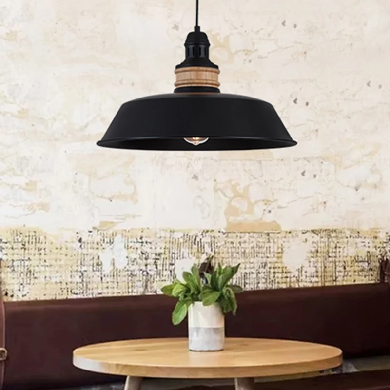 14"/18" brede 1-lamp ijzer hangende hanglamp oud zwarte schuur restaurant plafondlamp armatuur Zwarte Afwerking
