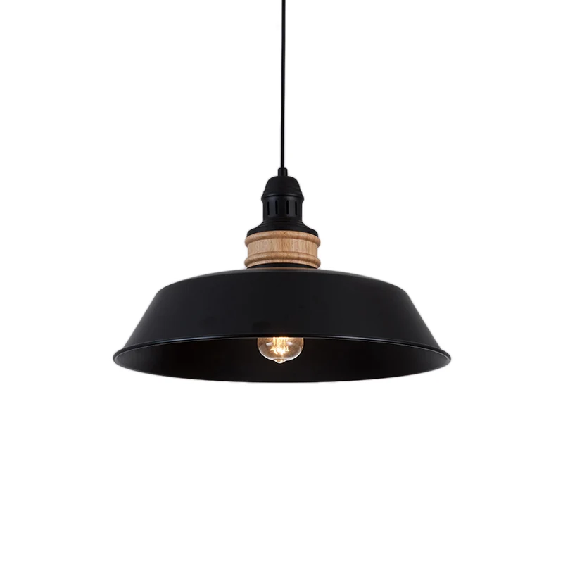 14"/18" brede 1-lamp ijzer hangende hanglamp oud zwarte schuur restaurant plafondlamp armatuur Zwarte Afwerking