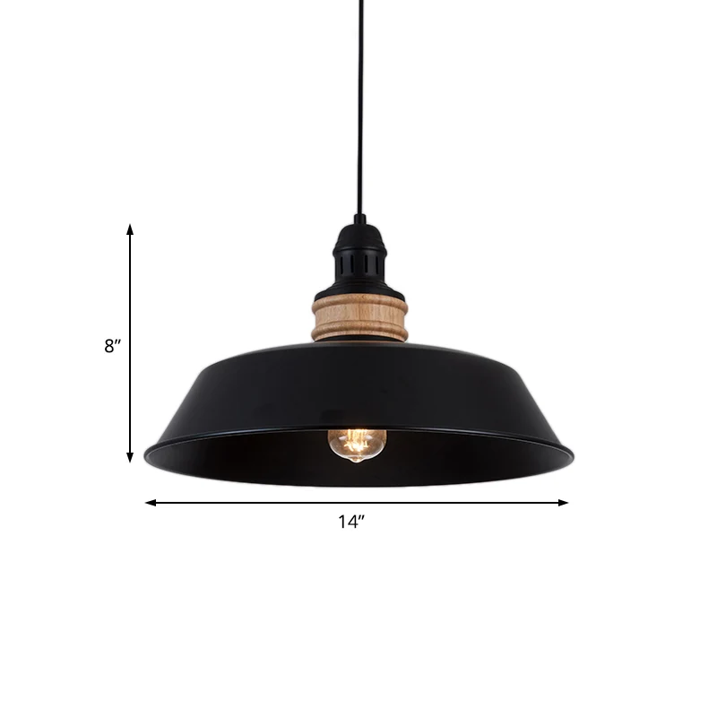 14"/18" brede 1-lamp ijzer hangende hanglamp oud zwarte schuur restaurant plafondlamp armatuur Zwarte Afwerking