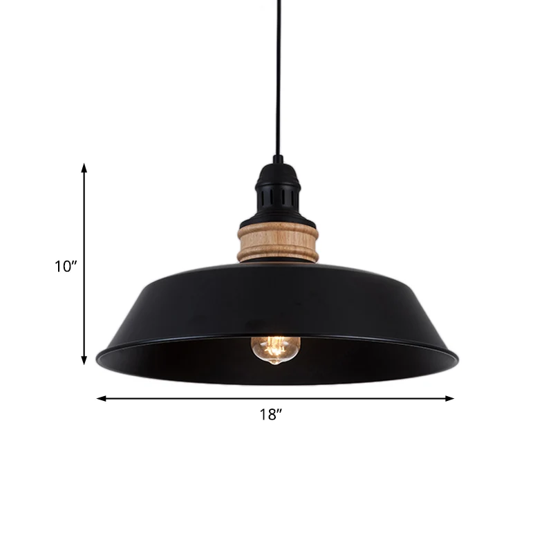 14"/18" brede 1-lamp ijzer hangende hanglamp oud zwarte schuur restaurant plafondlamp armatuur Zwarte Afwerking