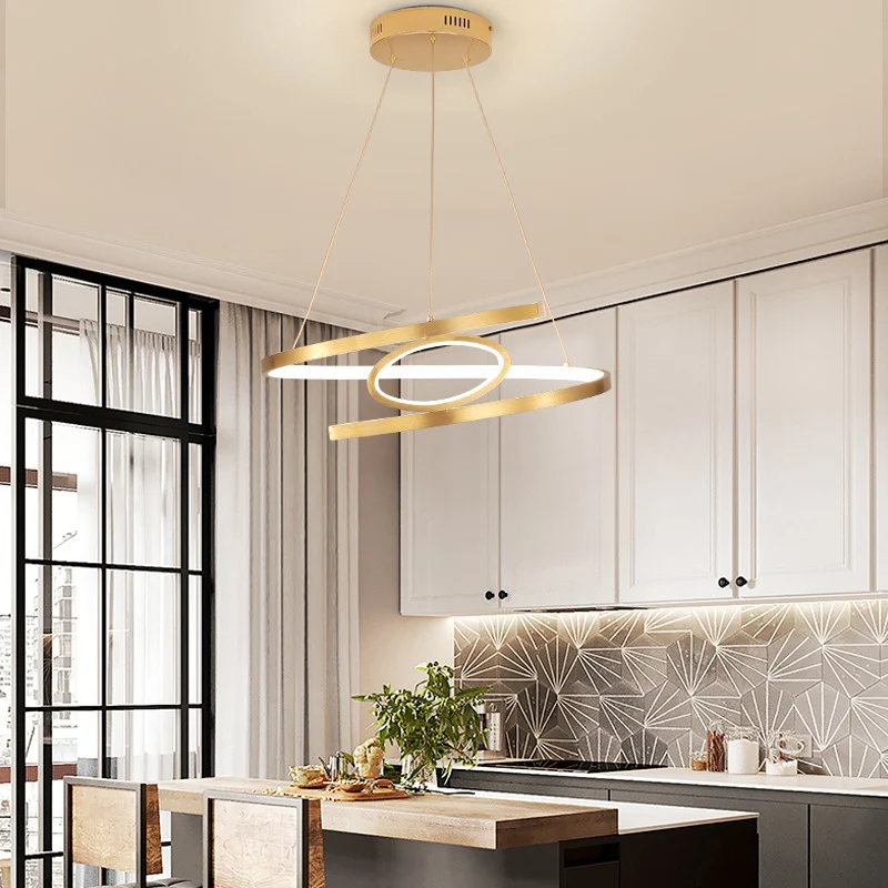 18"/23,5" brede spiraal hangende hanglamp minimalistische metalen gouden LED-plafondkroonluchter, warm/wit helder