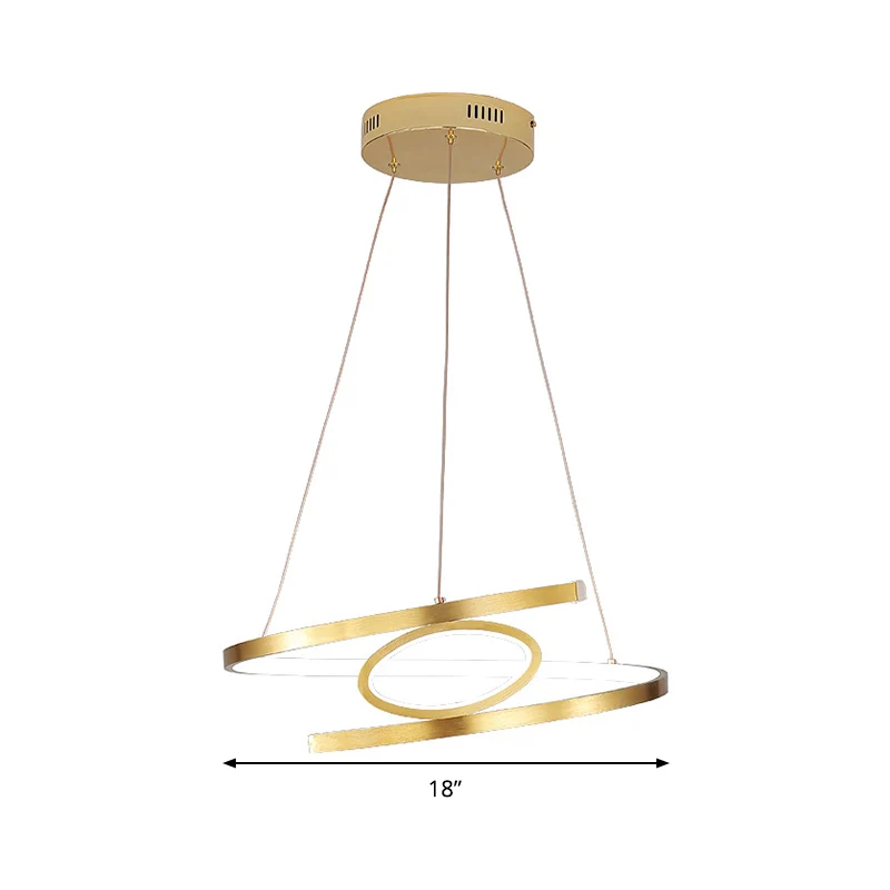 18"/23,5" brede spiraal hangende hanglamp minimalistische metalen gouden LED-plafondkroonluchter, warm/wit helder