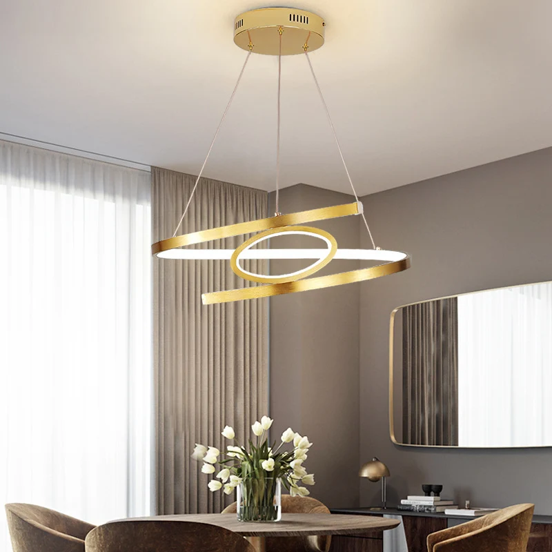 18"/23,5" brede spiraal hangende hanglamp minimalistische metalen gouden LED-plafondkroonluchter, warm/wit helder