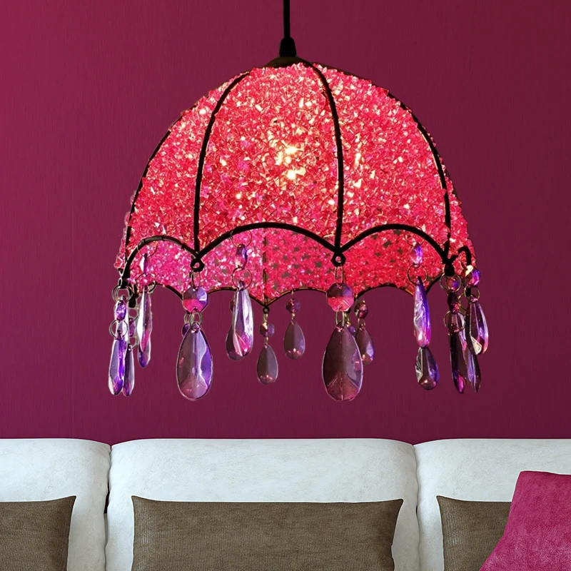 1-lamps hanglamp Boheems geschulpt metalen plafondophangarmatuur wit/paars voor woonkamer (IP44)
