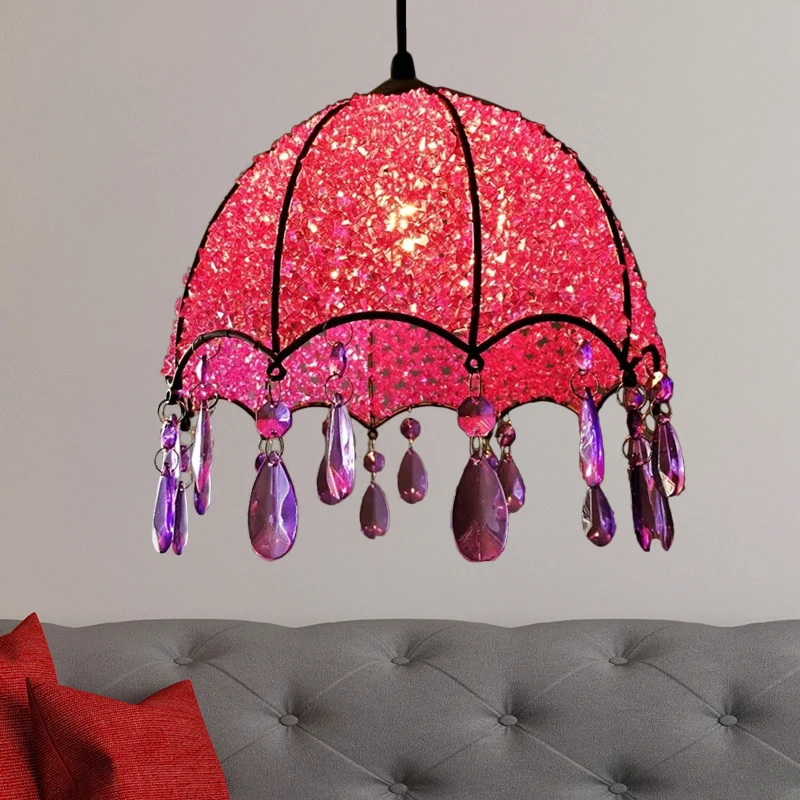 1-lamps hanglamp Boheems geschulpt metalen plafondophangarmatuur wit/paars voor woonkamer (IP44)