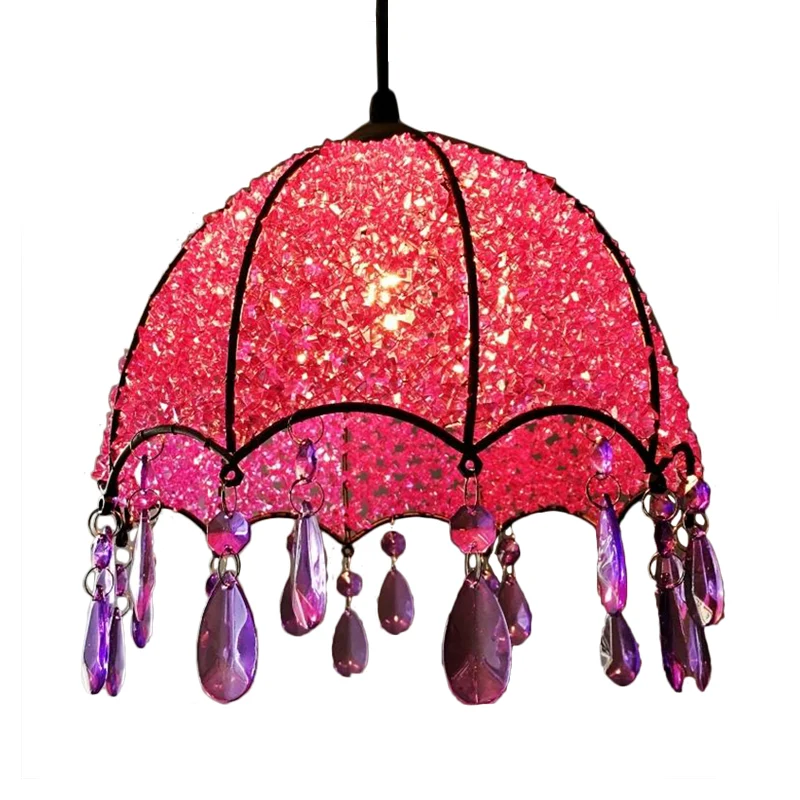 1-lamps hanglamp Boheems geschulpt metalen plafondophangarmatuur wit/paars voor woonkamer (IP44)