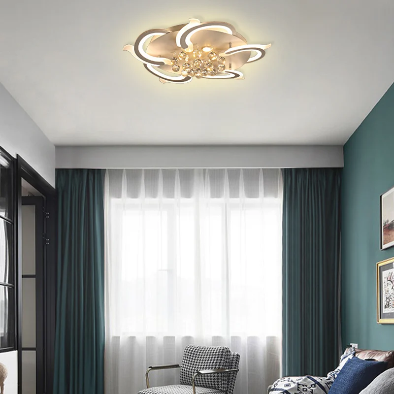 3/5/6-LED windmolen-inbouwplafondlamp moderne stijl metallic led-inbouwverlichting wit met kristallen bol met Lange Kabel