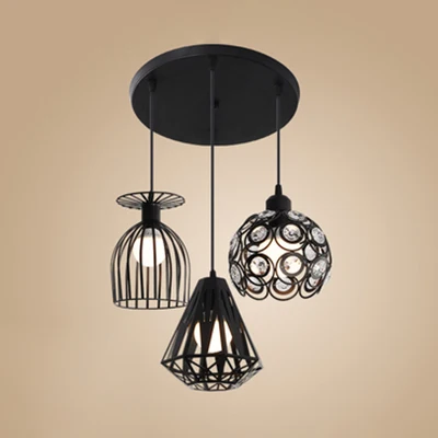 3-lichts hangend zwak loft-stijl gekooid metalen plafondarmatuur met verschillende schaduwen zwart/wit voor restaurant