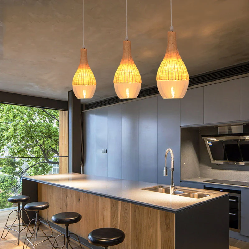 6"/10" brede druppel/ui bamboe hangende hanger moderne enkele lichte gele hanglamp met schitterend glazen kap