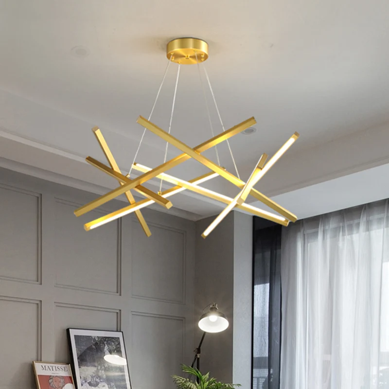 Acryl gekruiste kroonluchter hanger moderniteit LED zwart/goud hangende plafondlamp, 25,5"/33,5" ruim