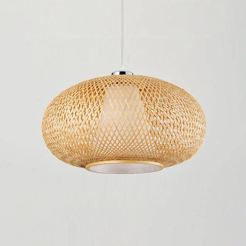 Afgeronde Drum Bamboehout Suspension Lighting Minimalistische 1��Head Houten Hangende Plafondlamp - 60cm Diameter