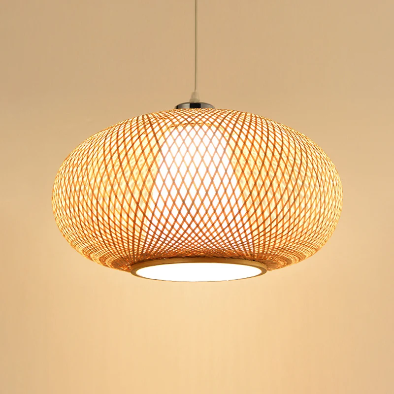 Afgeronde Drum Bamboehout Suspension Lighting Minimalistische 1��Head Houten Hangende Plafondlamp - 60cm Diameter