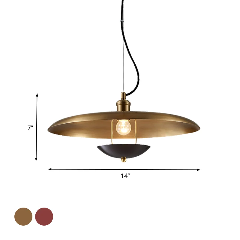 Antieke platte hanglampset, metalen plafondlamp met 1 lamp rood/goud, met verstelbaar snoer voor Keuken