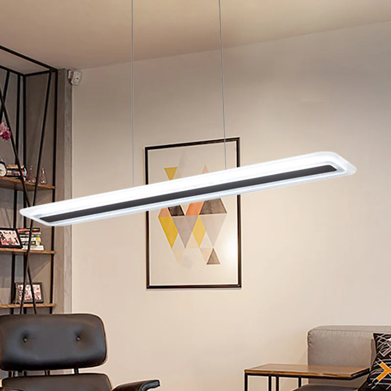 Black Panel Chandelier Light Fixture Simple Style Plexiglas LED Hanging Lamp Warm/White Light, 16"/23.5"/31.5" Wide Black