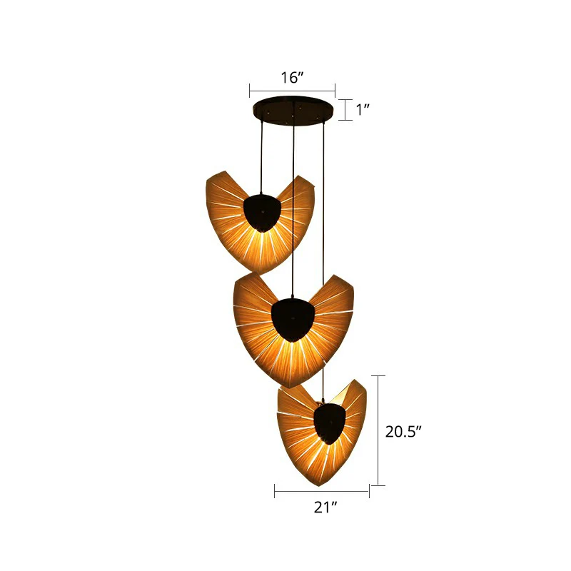 Botanische houtfineer hanglamp Zuid-Oost-Azië 3-lichts ecru multi-plafondlamp