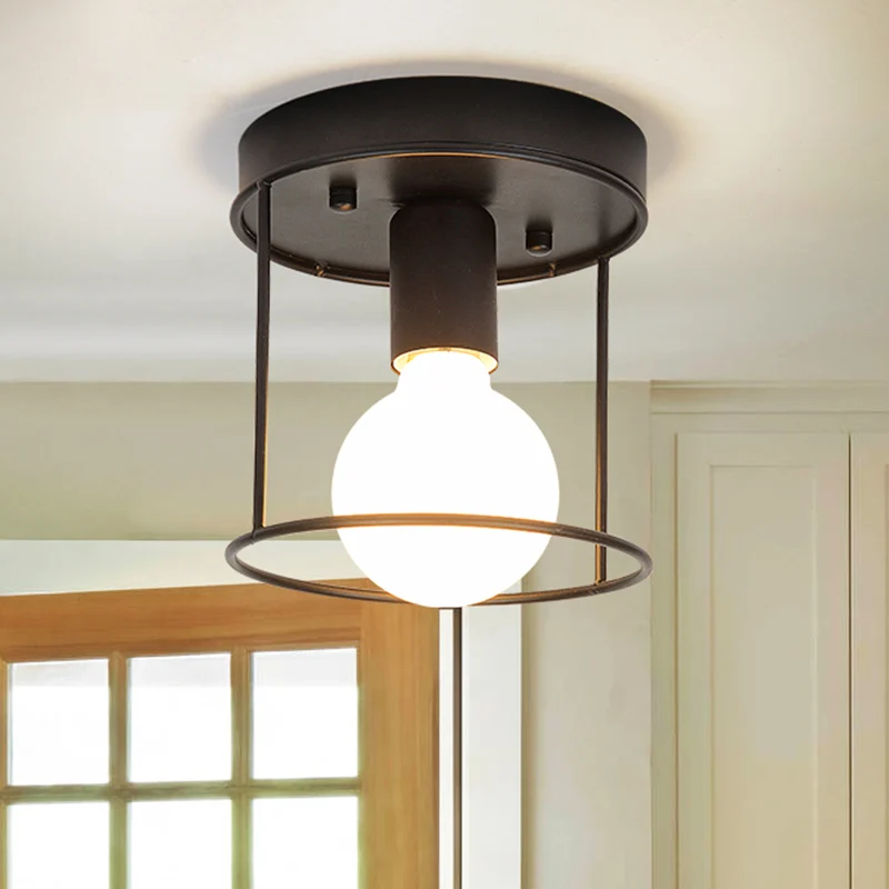 Dimbare Spot Cilinder Gang Inbouwlamp Industrieel Metaal One Light Zwart/Wit Plafondverlichting met Kooi