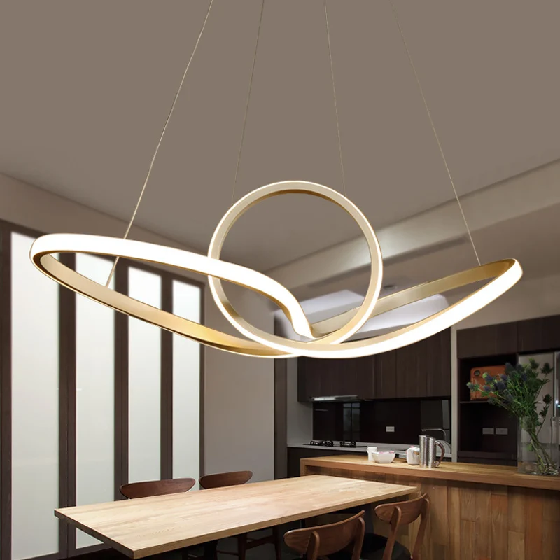 Dimmbare Gouden naadloze hangende plafondlamp eenvoudige stijl acryl hangende kroonluchter warm/wit zwak