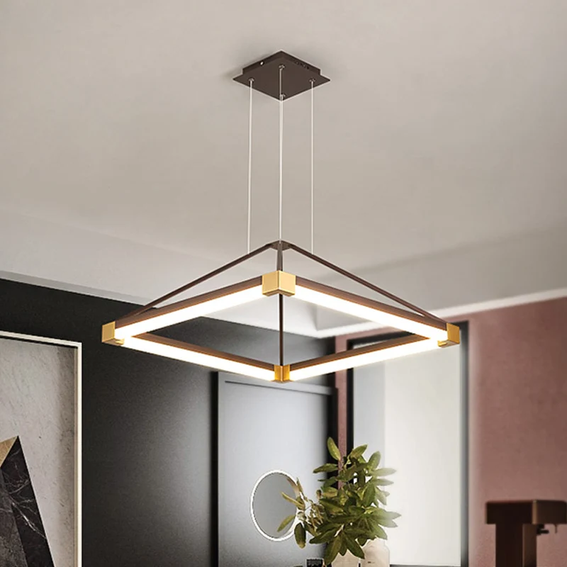 Dimmbare Ruitvormige hanglamp modern metaal wit/koffie LED hangende kroonluchter warm/wit licht, 18"/23,5"/31,5" uitgebreid