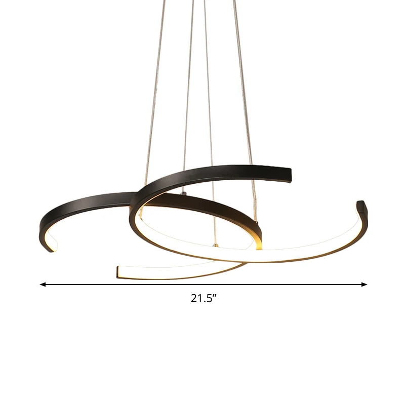 Dubbele C-vormige metalen plafondhanglamp Minimalistisch zwart/wit LED-kroonluchterlicht, warm/wit helder met Lange Kabel