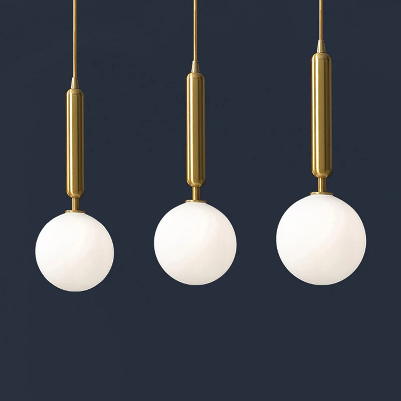 Energiezuinige 3-lichts eetkamer multi-plafondlamp postmoderne koperen hanger met bolglazen kap