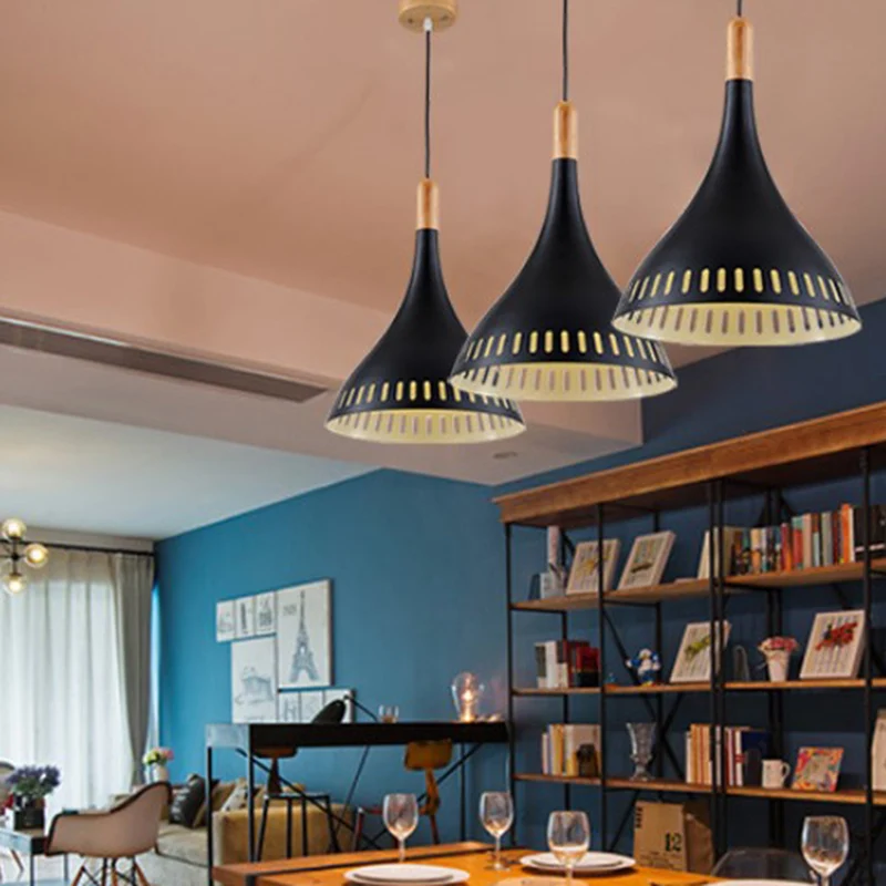 Energiezuinige 8"/12“ Brede Conische Metalen Hanglamp Eigentijds 1 Helder Zwart Hangend Plafondlicht voor Eetkamer