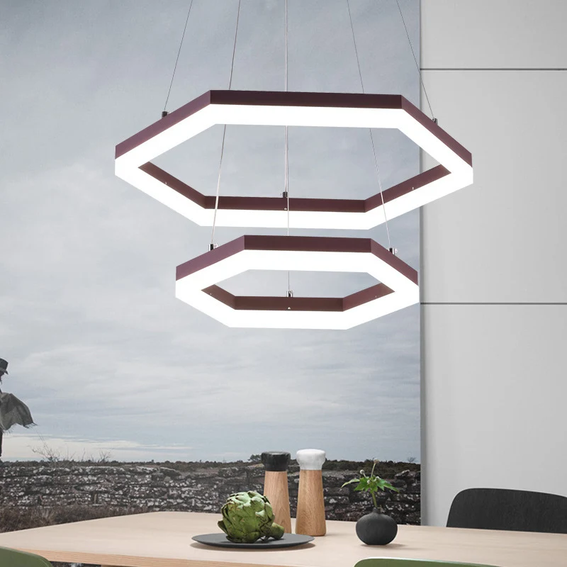 Energiezuinige Hexagon Kunststof glas Chandelier Lighting Contemporary 1/2/3 Lights Khaki Led Hanging Ceiling Light White/...