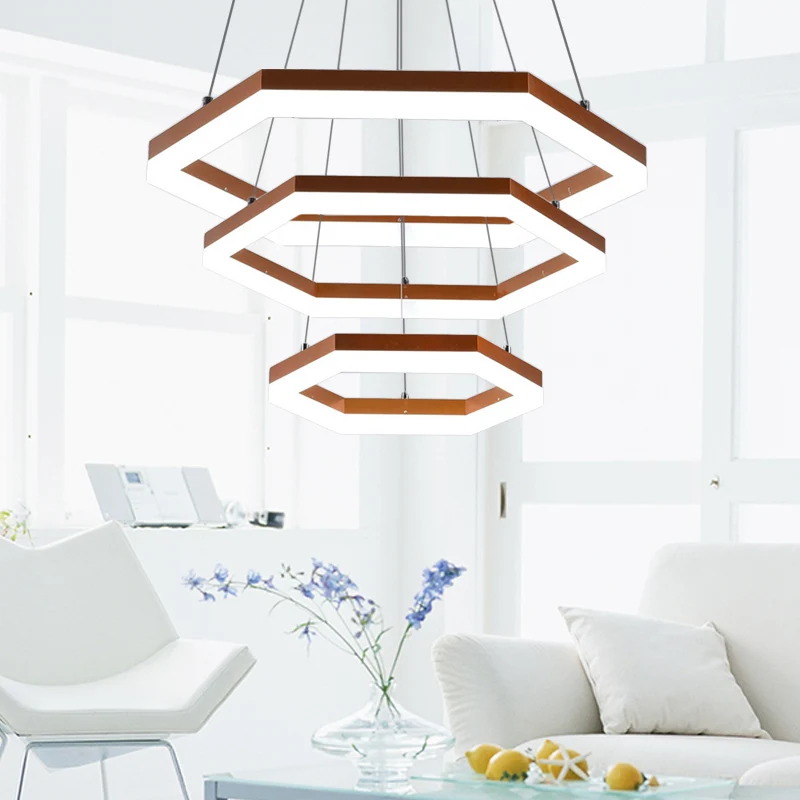 Energiezuinige Hexagon Kunststof glas Chandelier Lighting Contemporary 1/2/3 Lights Khaki Led Hanging Ceiling Light White/...