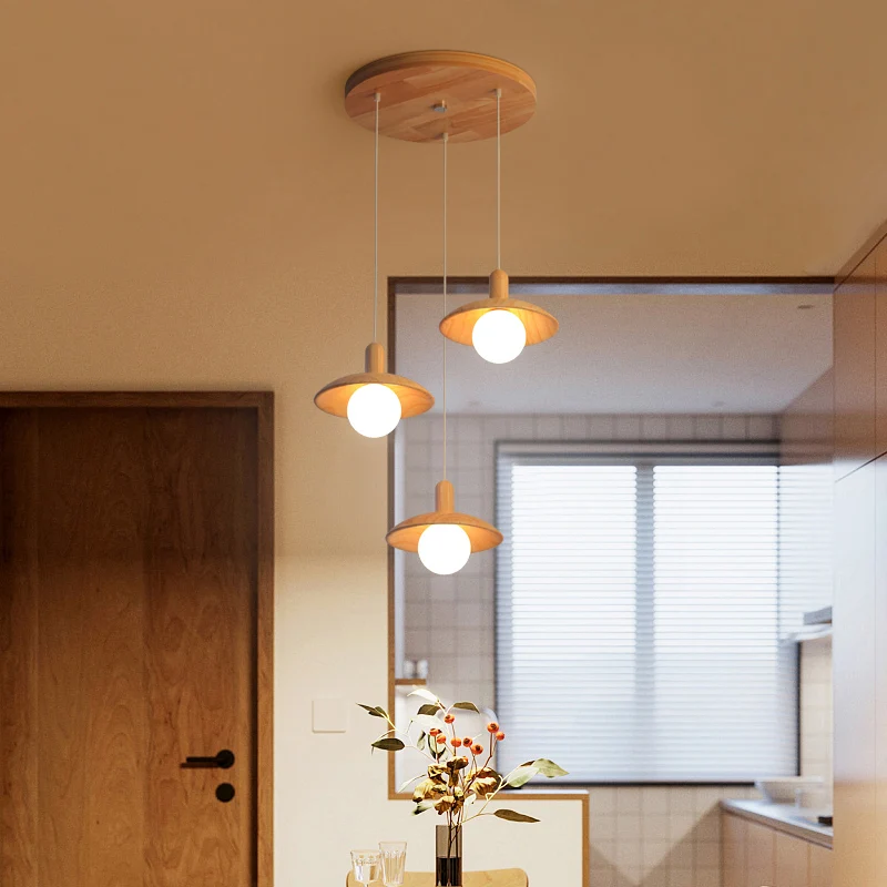 Funnel Shade Restaurant Multi- Light Hanglamp Hout 3 Lampen Minimalistische Hangende Verlichting