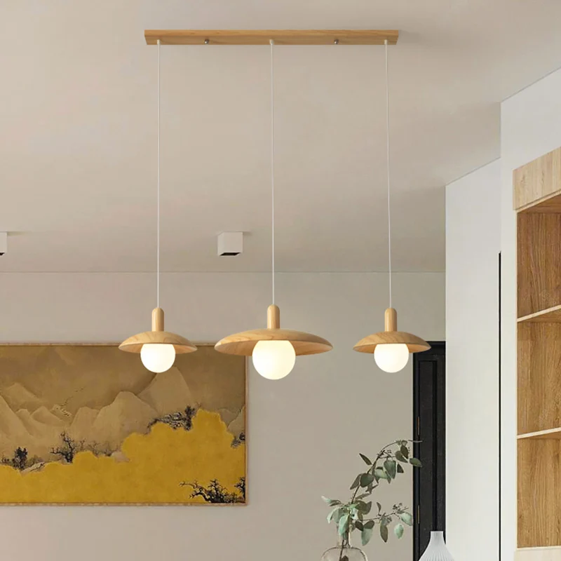 Funnel Shade Restaurant Multi- Light Hanglamp Hout 3 Lampen Minimalistische Hangende Verlichting