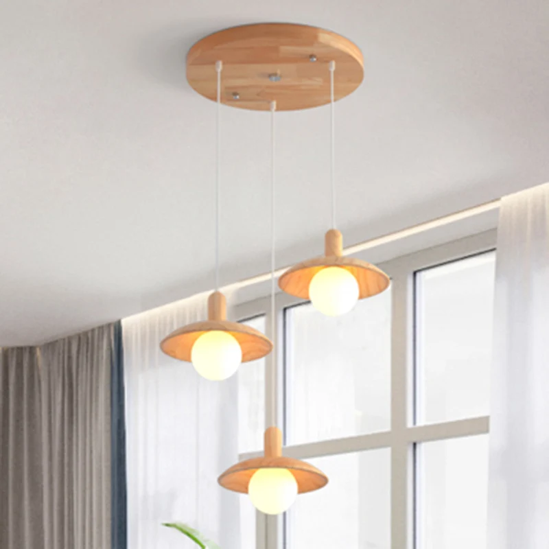 Funnel Shade Restaurant Multi- Light Hanglamp Hout 3 Lampen Minimalistische Hangende Verlichting