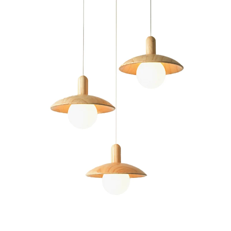 Funnel Shade Restaurant Multi- Light Hanglamp Hout 3 Lampen Minimalistische Hangende Verlichting