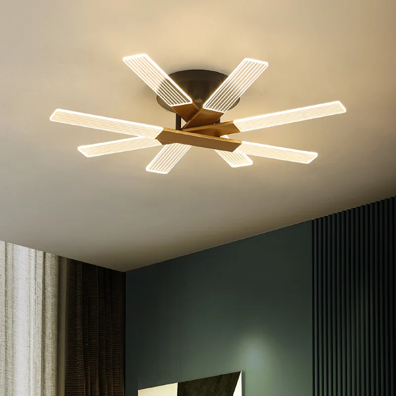 Gestapelde lineaire plafondlamp Minimalistische acryl LED zwart-gouden semi-gemonteerde verlichting warm/wit zwak