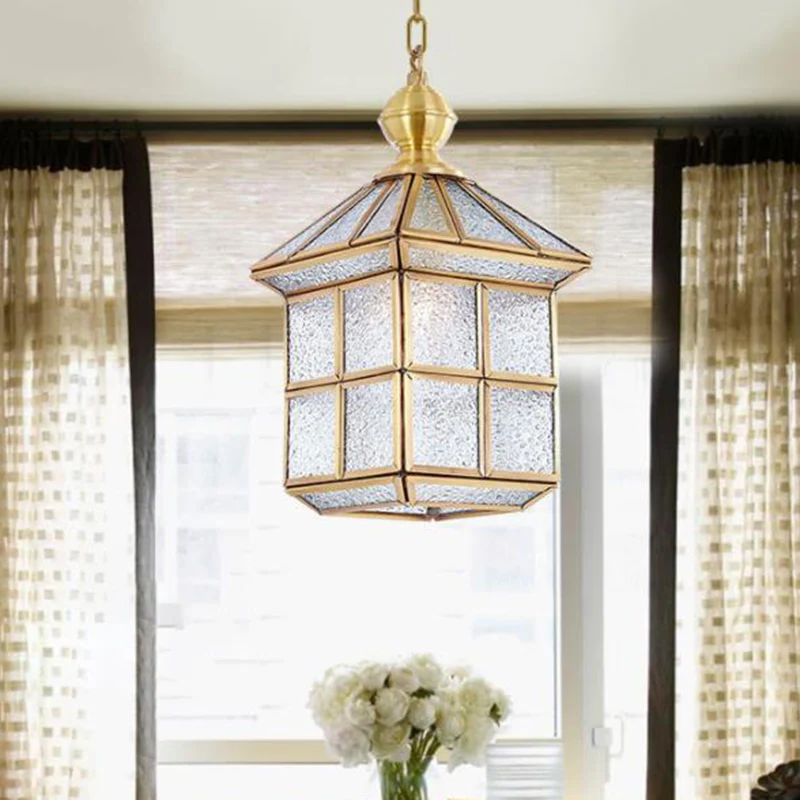 Gouden lantaarn hanglamp traditioneel schitterend matglas 6,5"/8" breed 1 licht woonkamer plafond ophanglicht