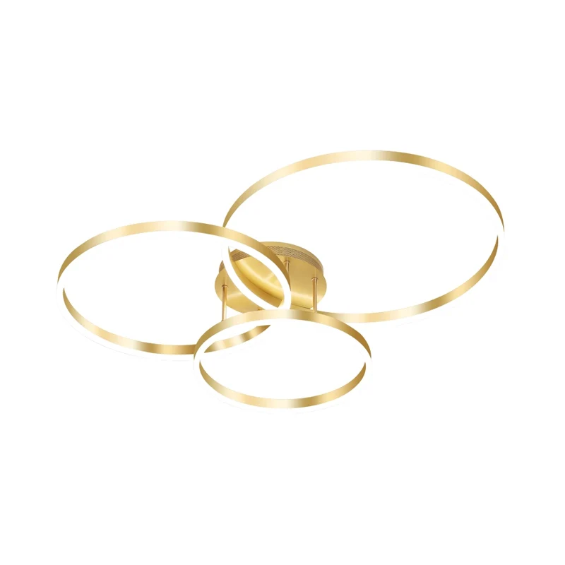 Goud/koffie LED-plafondarmatuur met 3 ringen, minimalistische acryl semi-inbouwlamp warm/wit zwak
