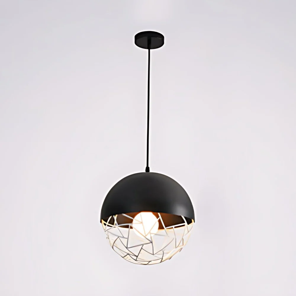 Hangende Pendant Holle design metalen bol hanglamp, 1 lamp, eigentijdse hanglamp zwart/wit
