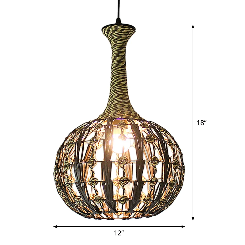 Hangende Pendant Witte Huis/Koepel/Bell Uitgeholde Hanglamp Kust 1-Light Rotan Opgeschort Verlichtingsarmatuur voor Eetkamer