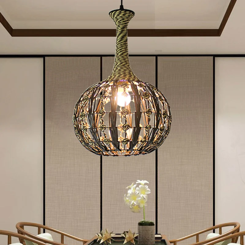Hangende Pendant Witte Huis/Koepel/Bell Uitgeholde Hanglamp Kust 1-Light Rotan Opgeschort Verlichtingsarmatuur voor Eetkamer