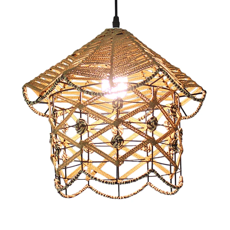Hangende Pendant Witte Huis/Koepel/Bell Uitgeholde Hanglamp Kust 1-Light Rotan Opgeschort Verlichtingsarmatuur voor Eetkamer