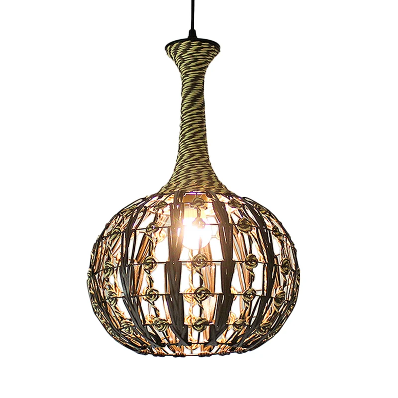 Hangende Pendant Witte Huis/Koepel/Bell Uitgeholde Hanglamp Kust 1-Light Rotan Opgeschort Verlichtingsarmatuur voor Eetkamer